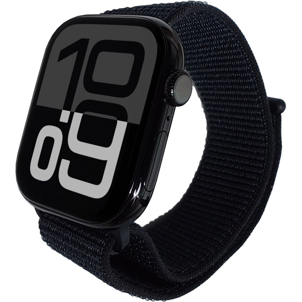 Apple Watch Series 10 in Diamantschwarz mit Loop in Tinte Vorderseite